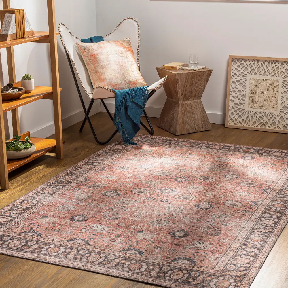 Peyton Machine Washable Traditionnal Boho Burnt Orange Rug - Image 2
