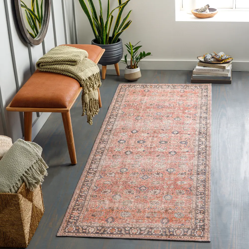 Peyton Machine Washable Traditionnal Boho Burnt Orange Rug - Image 4
