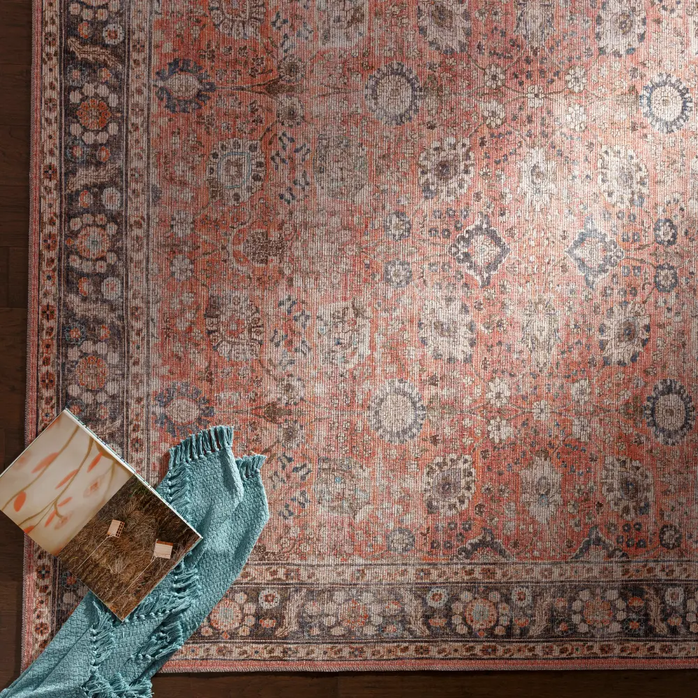 Peyton Machine Washable Traditionnal Boho Burnt Orange Rug - Image 5