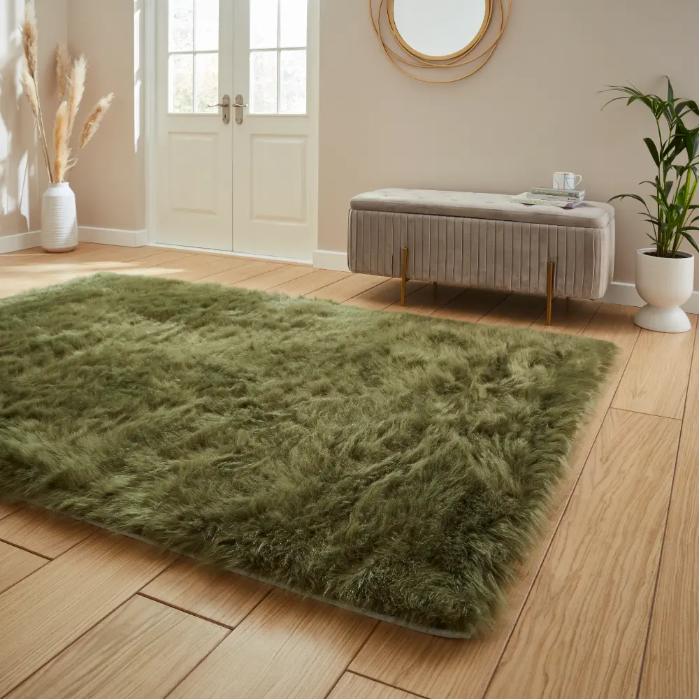 Polar Plush Olive Green Soft Shaggy Rug - Image 2