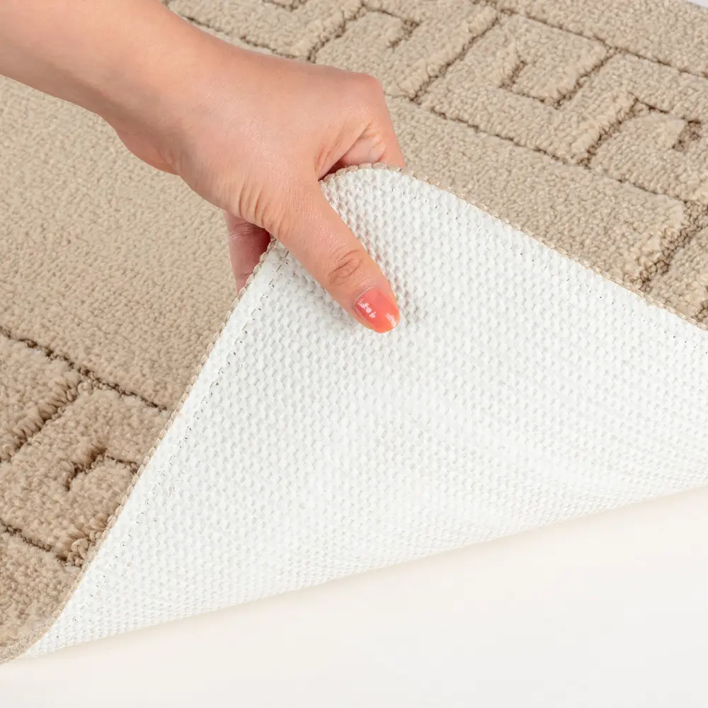 Poppy 2-Piece Machine Washable Non-Slip Beige Bathroom Rug Set - Image 2