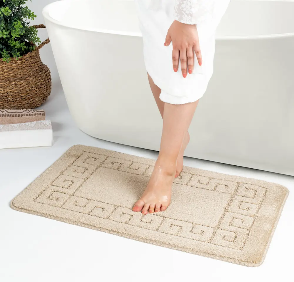 Poppy 2-Piece Machine Washable Non-Slip Beige Bathroom Rug Set - Image 4