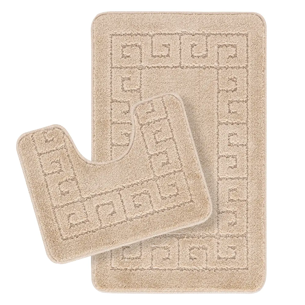 Poppy 2-Piece Machine Washable Non-Slip Beige Bathroom Rug Set - Image 5