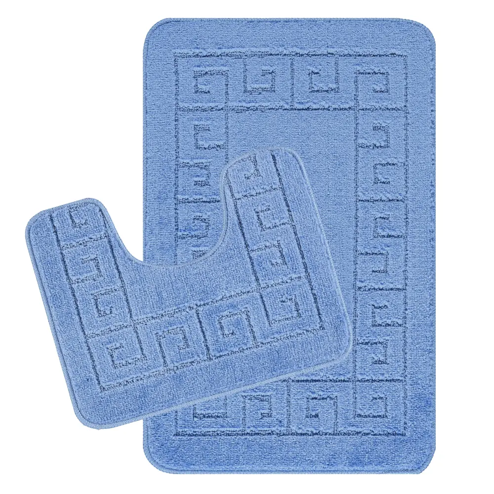 Poppy 2-Piece Machine Washable Non-Slip Blue Bathroom Rug Set - Image 7