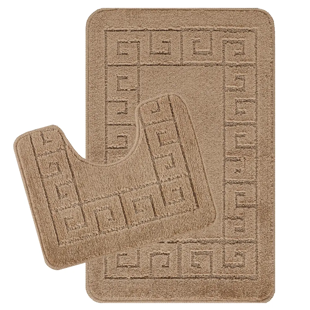 Poppy 2-Piece Machine Washable Non-Slip Brown Bathroom Rug Set - Image 4