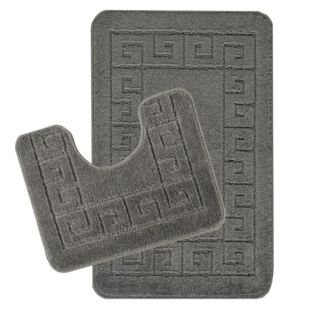 Poppy 2-Piece Machine Washable Non-Slip Dark Grey Bathroom Rug Set - Image 8