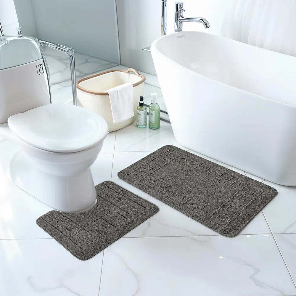 Poppy 2-Piece Machine Washable Non-Slip Dark Grey Bathroom Rug Set - Image 9