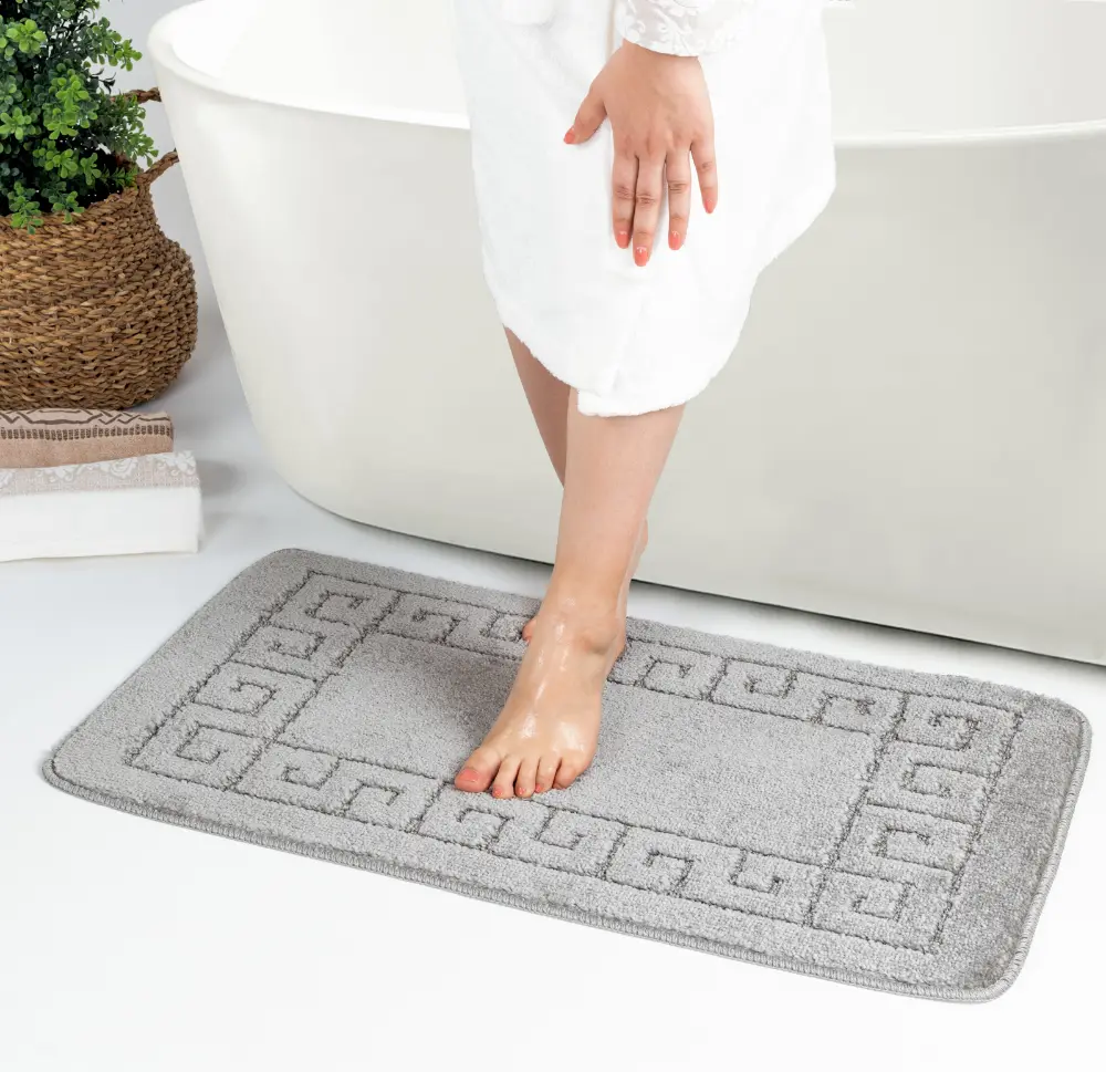 Poppy 2-Piece Machine Washable Non-Slip Grey Bathroom Rug Set - Image 4