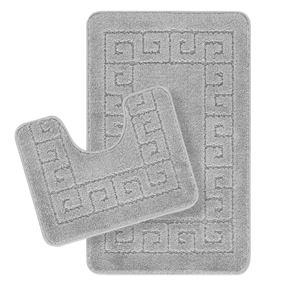 Poppy 2-Piece Machine Washable Non-Slip Grey Bathroom Rug Set - Image 5