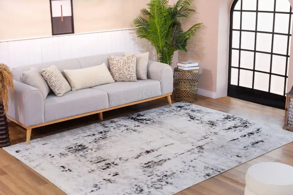 Natalia Abstract Modern Marble Light Grey Rug