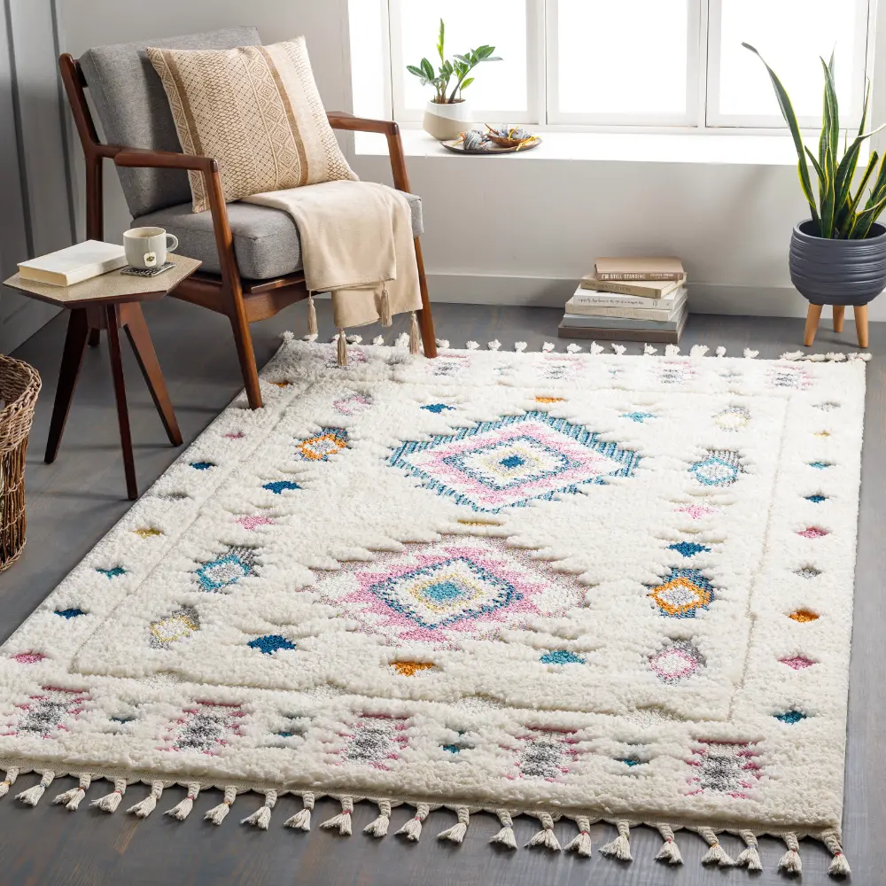 Pukyu Shaggy Modern Boho Plush Pile Ivory Rug