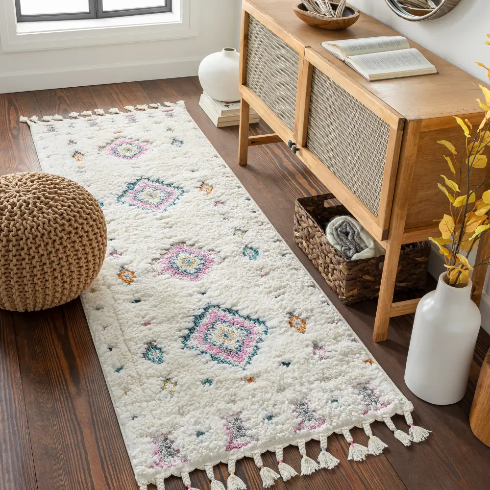 Pukyu Shaggy Modern Boho Plush Pile Ivory Rug - Image 8