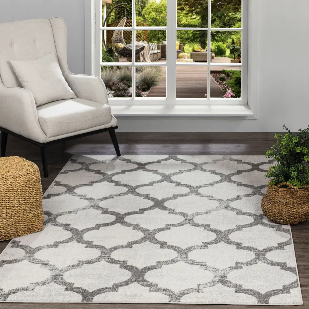 Quinn Vintage Oriental Boho Grey White Rug
