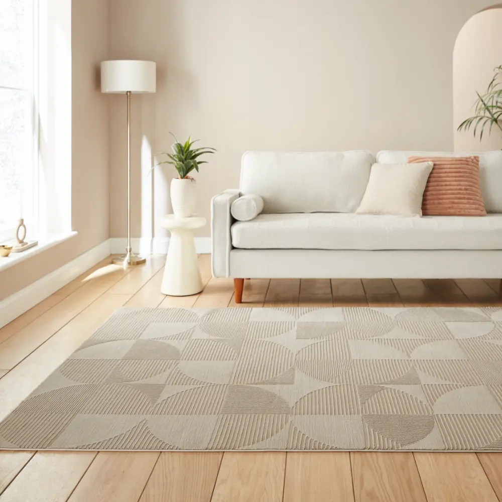 Catherine Lansfield Retro Circles Natural - Washable - Image 2