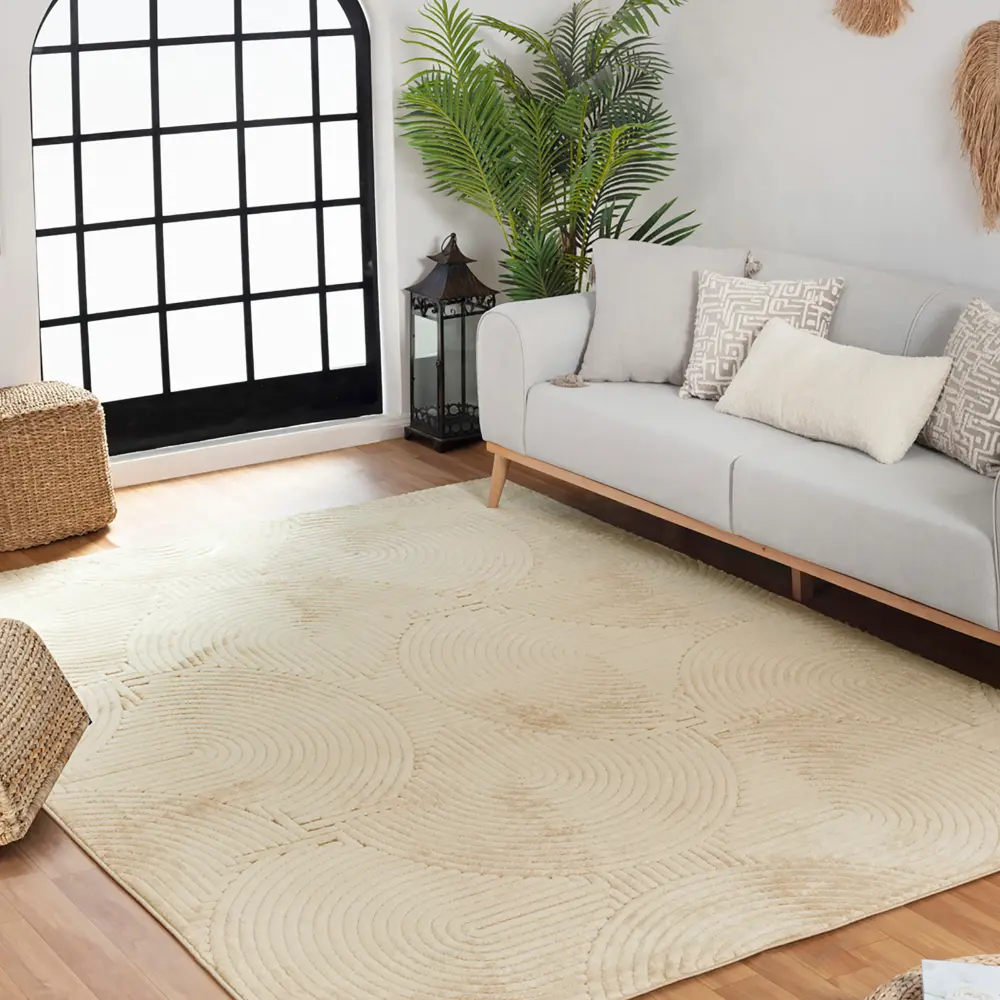 Reyko In- & Outdoor 3D High & Low Pile Textured Beige Rug