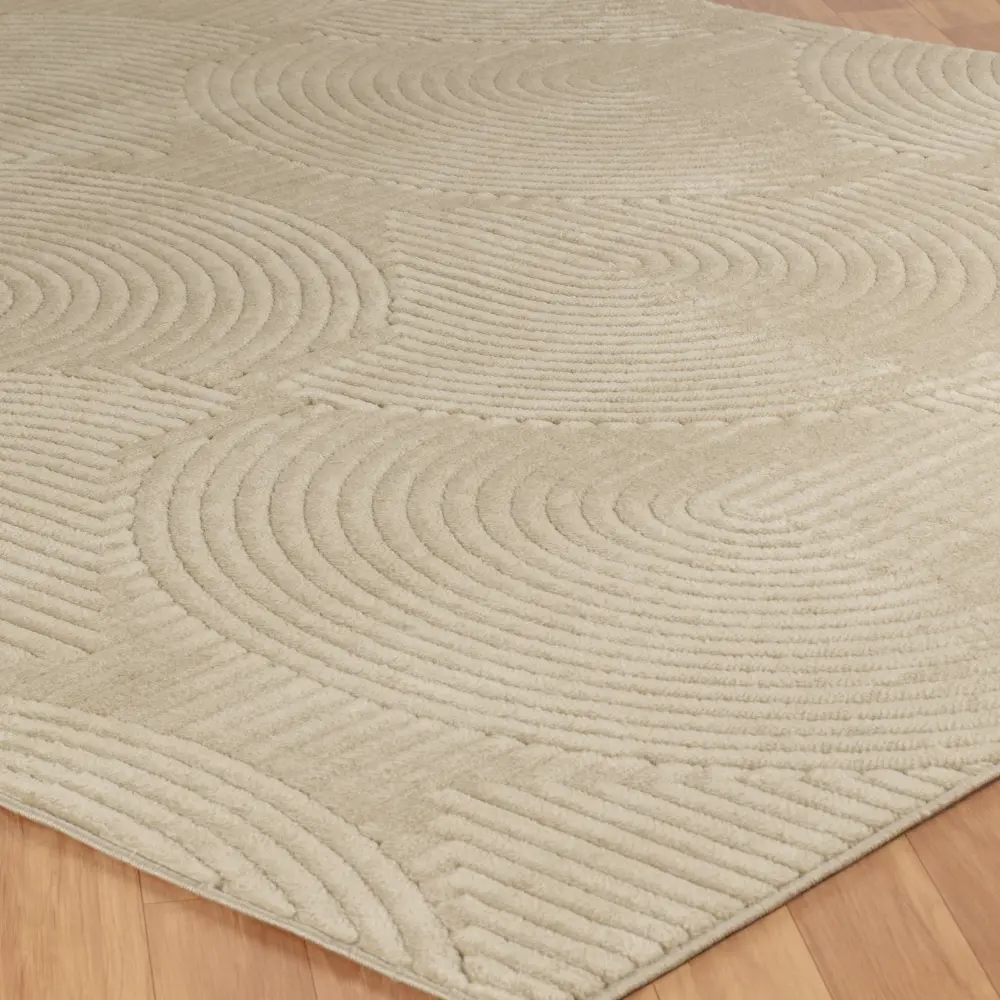 Reyko In- & Outdoor 3D High & Low Pile Textured Beige Rug - Image 10
