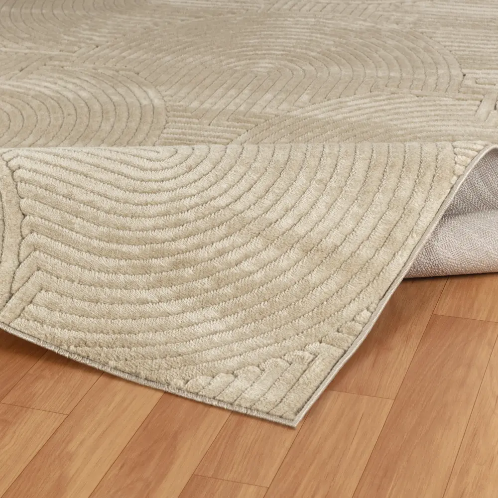 Reyko In- & Outdoor 3D High & Low Pile Textured Beige Rug - Image 11