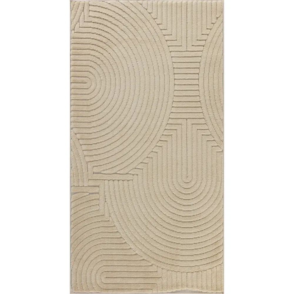 Reyko In- & Outdoor 3D High & Low Pile Textured Beige Rug - Image 8