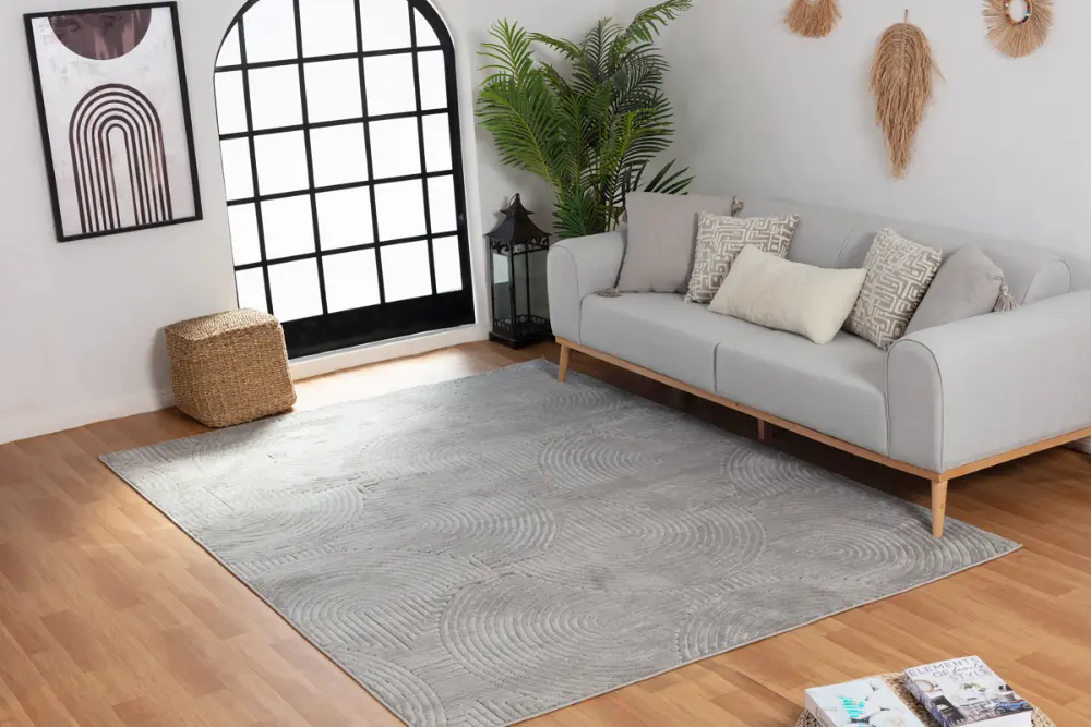 Reyko In- & Outdoor 3D High & Low Pile Textured Grey Rug