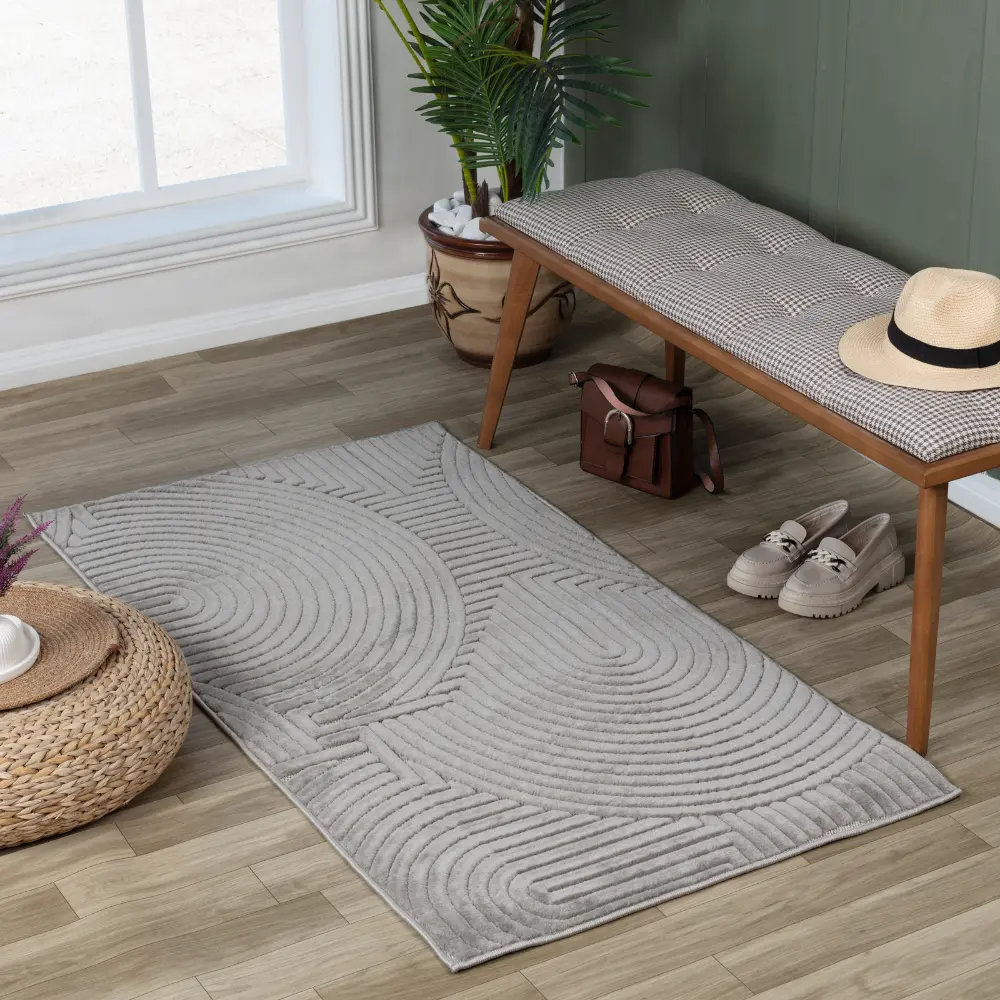 Reyko In- & Outdoor 3D High & Low Pile Textured Grey Rug - Image 2
