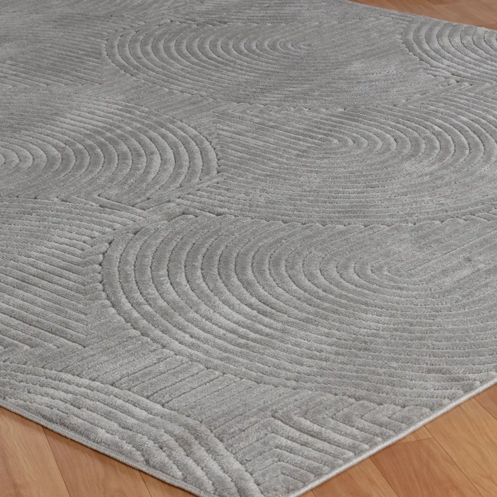 Reyko In- & Outdoor 3D High & Low Pile Textured Grey Rug - Image 4