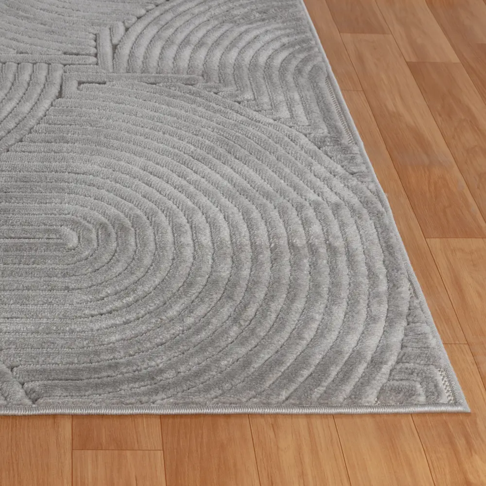 Reyko In- & Outdoor 3D High & Low Pile Textured Grey Rug - Image 6