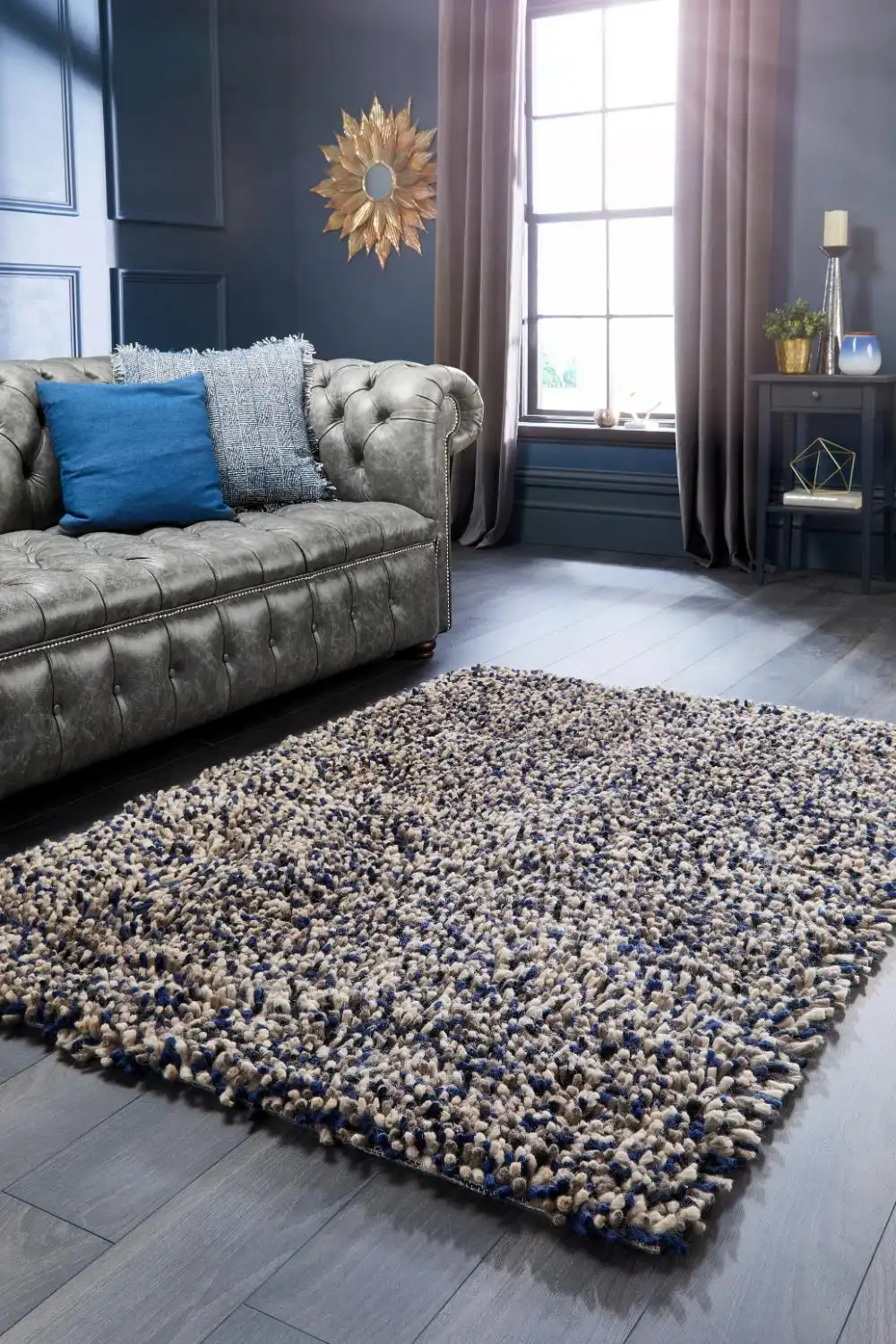 Rocks Shaggy Navy Rug