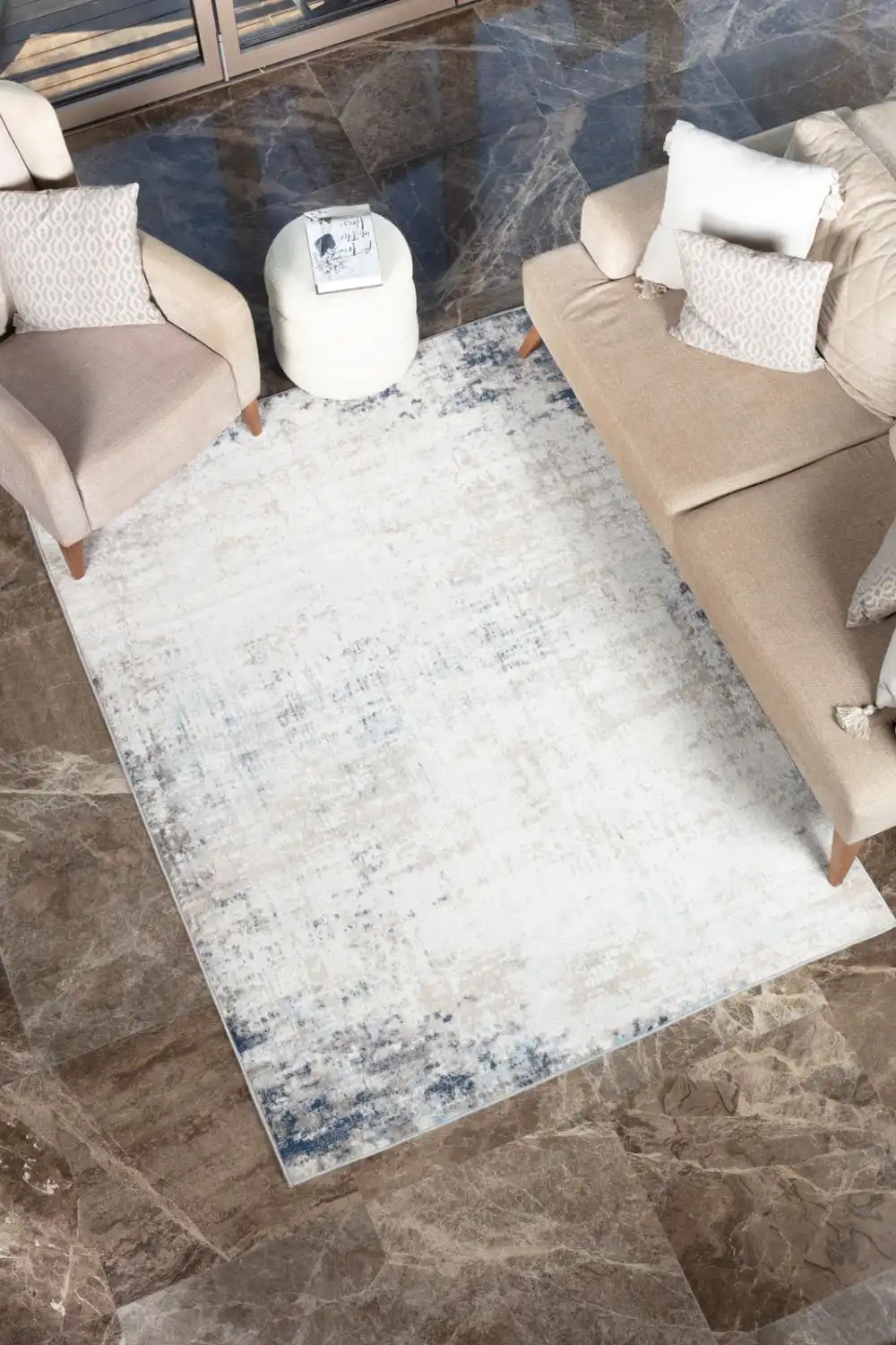 Alix Abstract Modern Marble Blue/Ivory Rug - Image 3