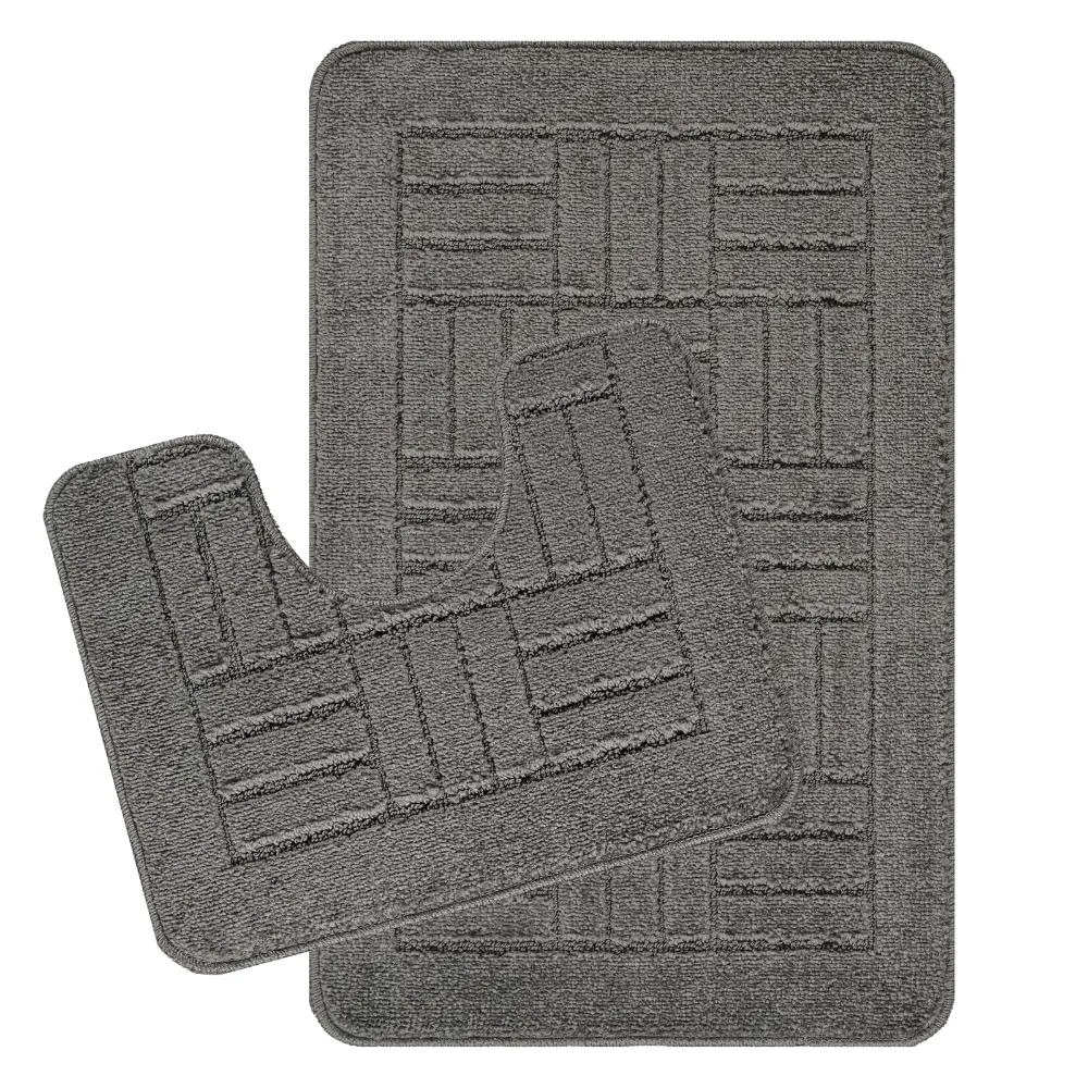 Royal 2-Piece Machine Washable Non-Slip Dark Grey Bathroom Rug Set - Image 8