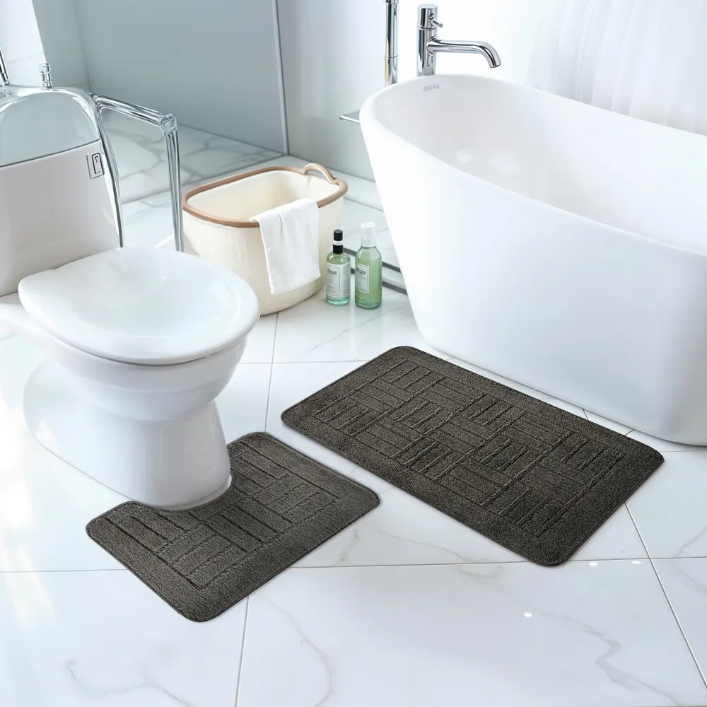 Royal 2-Piece Machine Washable Non-Slip Dark Grey Bathroom Rug Set - Image 9