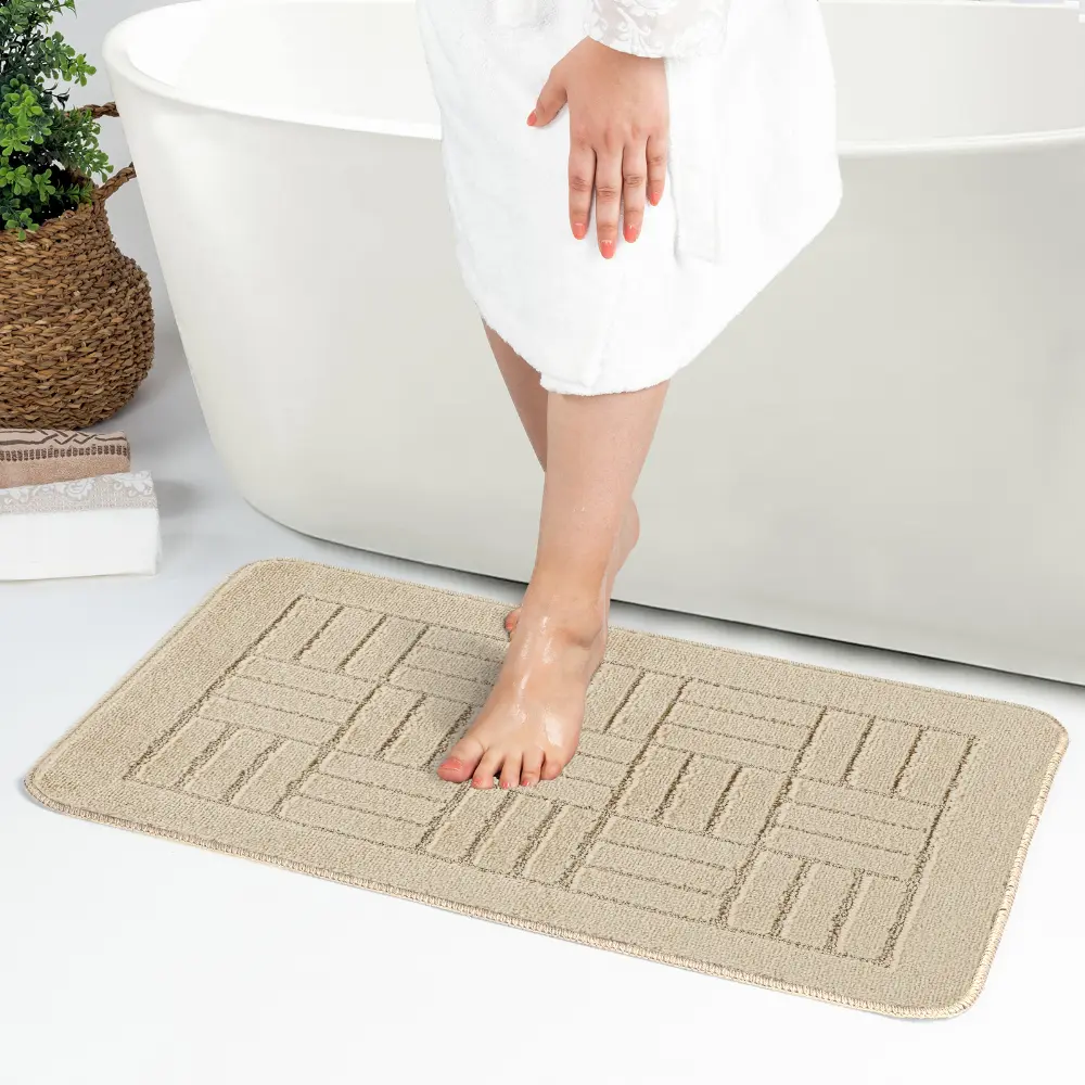 Royal 2-Piece Machine Washable Non-Slip Light Beige Bathroom Rug Set - Image 4