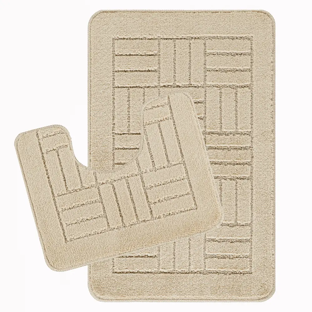 Royal 2-Piece Machine Washable Non-Slip Light Beige Bathroom Rug Set - Image 5