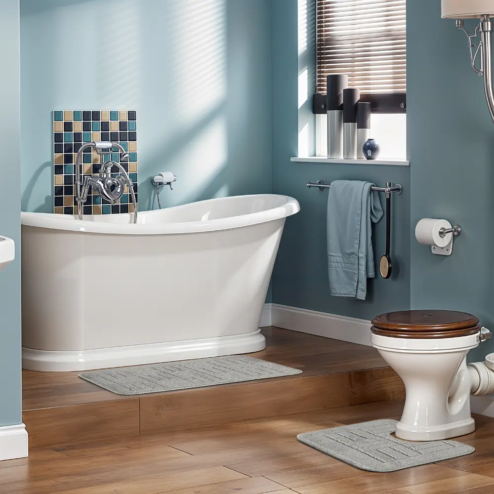 Royal 2-Piece Machine Washable Non-Slip Light Grey Bathroom Rug Set - Image 7