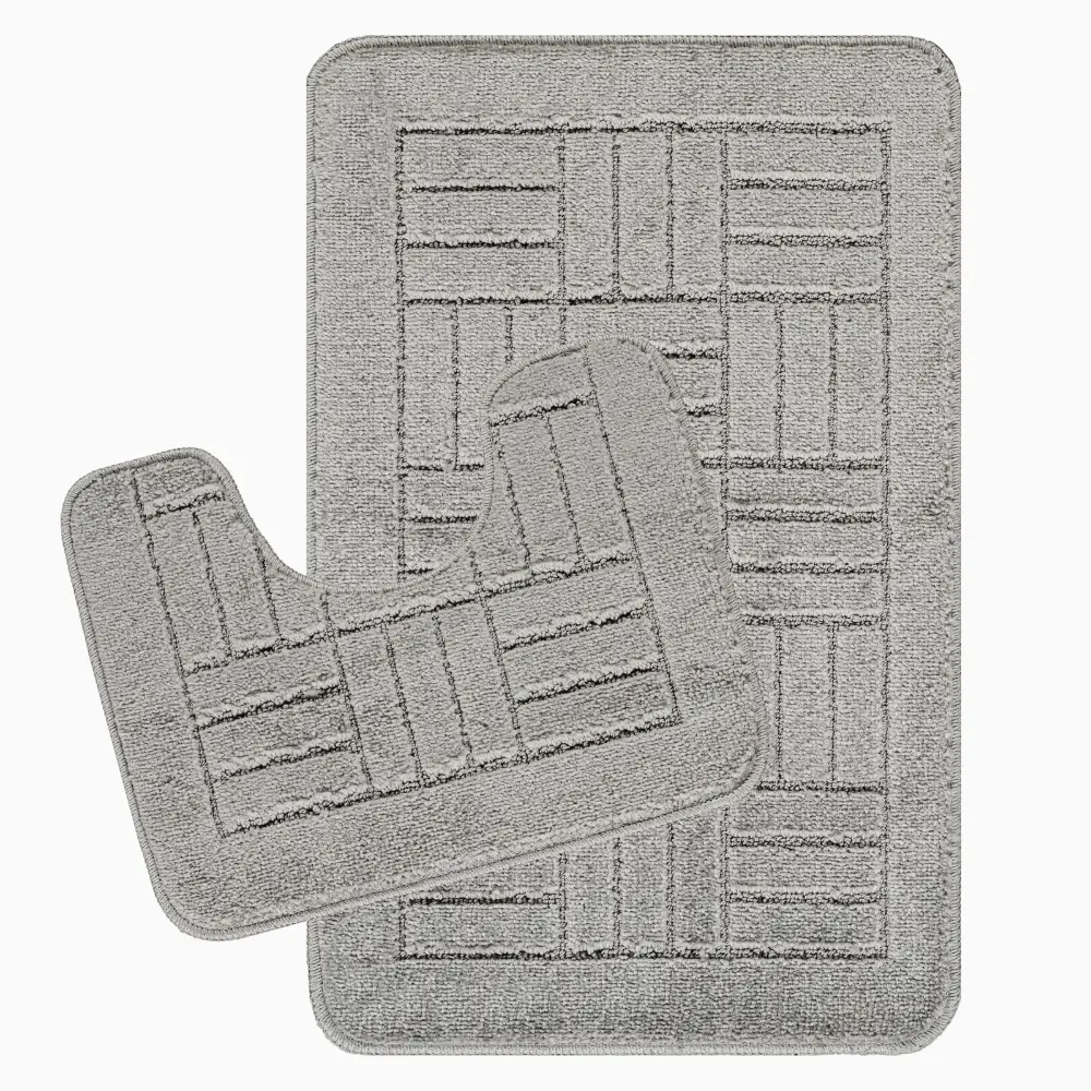 Royal 2-Piece Machine Washable Non-Slip Light Grey Bathroom Rug Set - Image 9