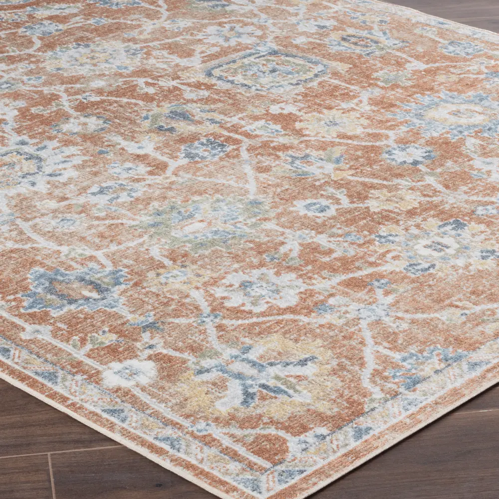 Ruby Machine Washable Oriental Boho Burnt Orange Rug - Image 4