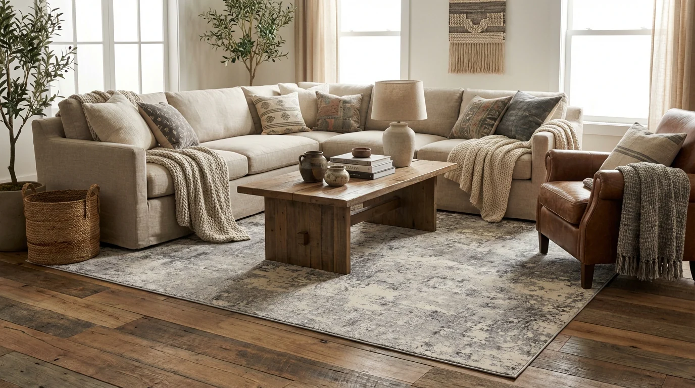 Rustic Textures RUS07 Grey Beige Rug - Image 3