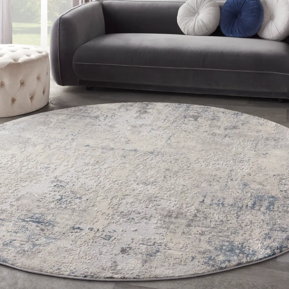 Rustic Textures RUS07 Ivory Grey Blue Rug - Image 10