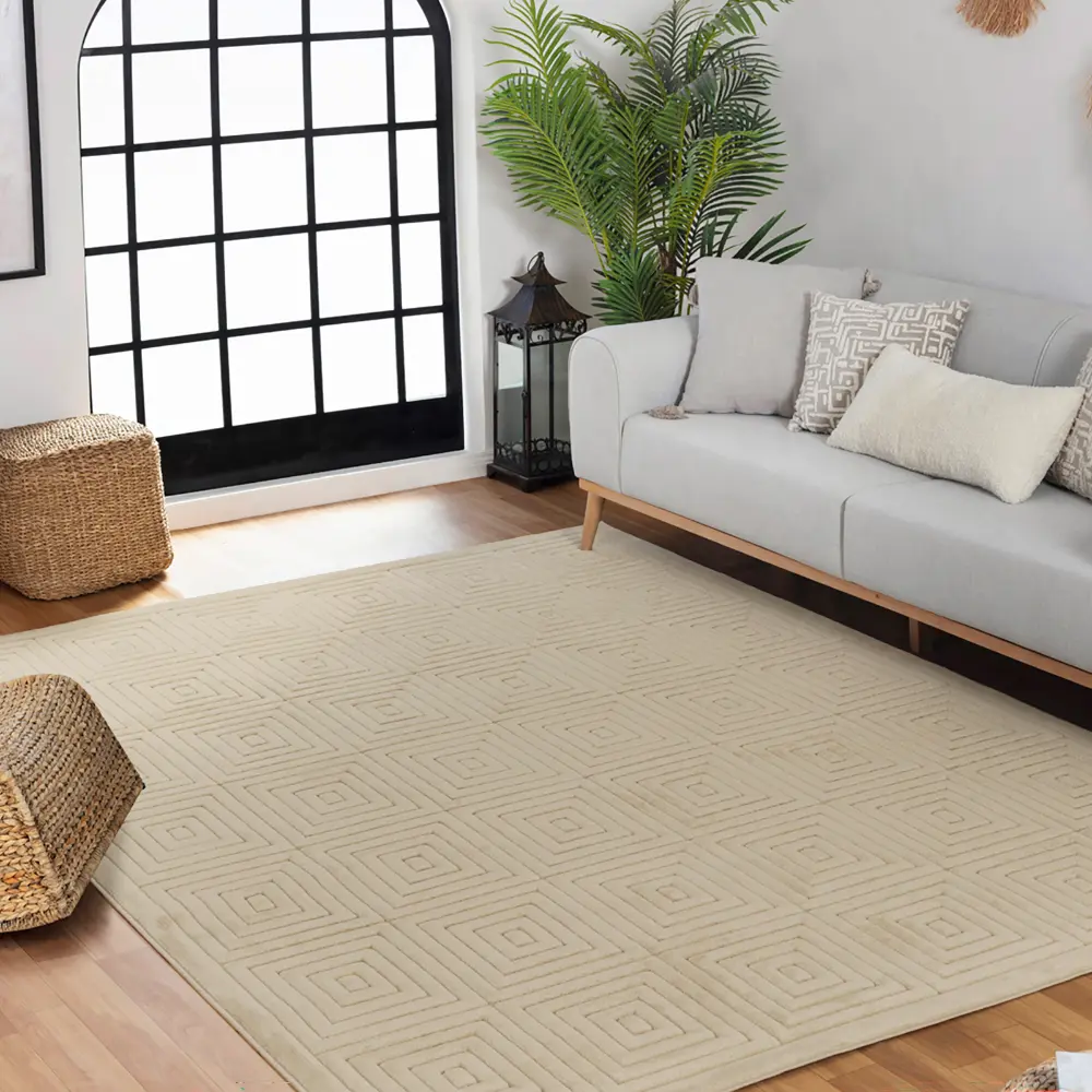 Sakura In- & Outdoor 3D High & Low Pile Textured Beige Rug