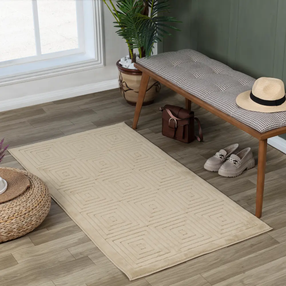 Sakura In- & Outdoor 3D High & Low Pile Textured Beige Rug - Image 11