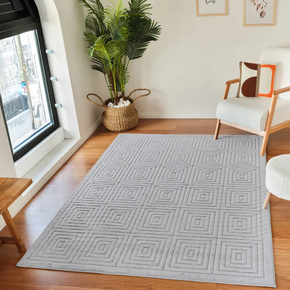Sakura In- & Outdoor 3D High & Low Pile Textured Grey Rug