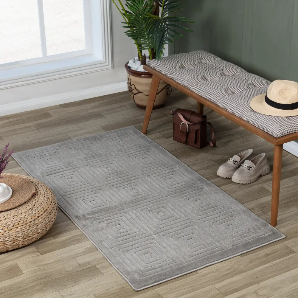 Sakura In- & Outdoor 3D High & Low Pile Textured Grey Rug - Image 2