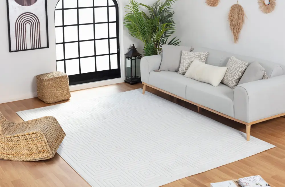 Sakura In- & Outdoor 3D High & Low Pile Textured White Rug - Image 10
