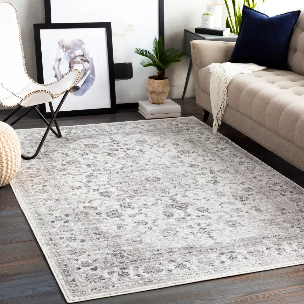 Sanvi Vintage Oriental Boho Light Grey Rug - Image 2