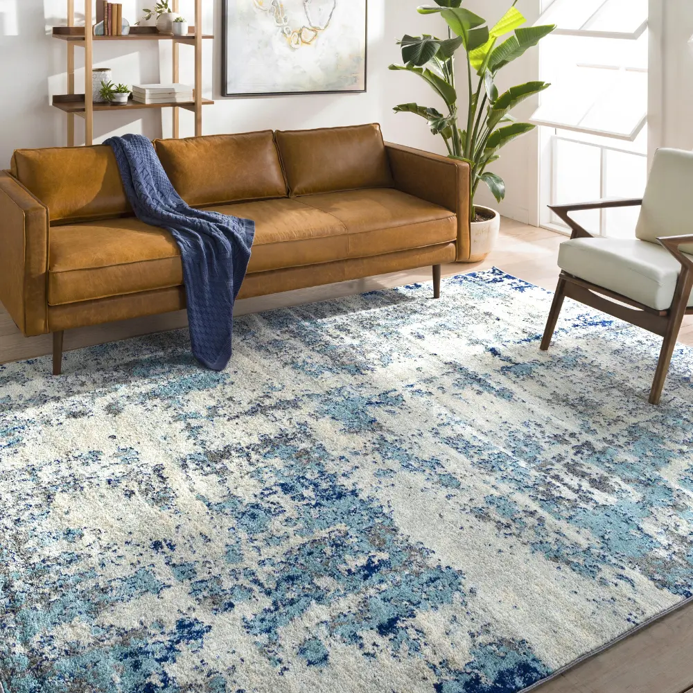 Sarah Abstract Modern Marble Navy/Aqua Rug