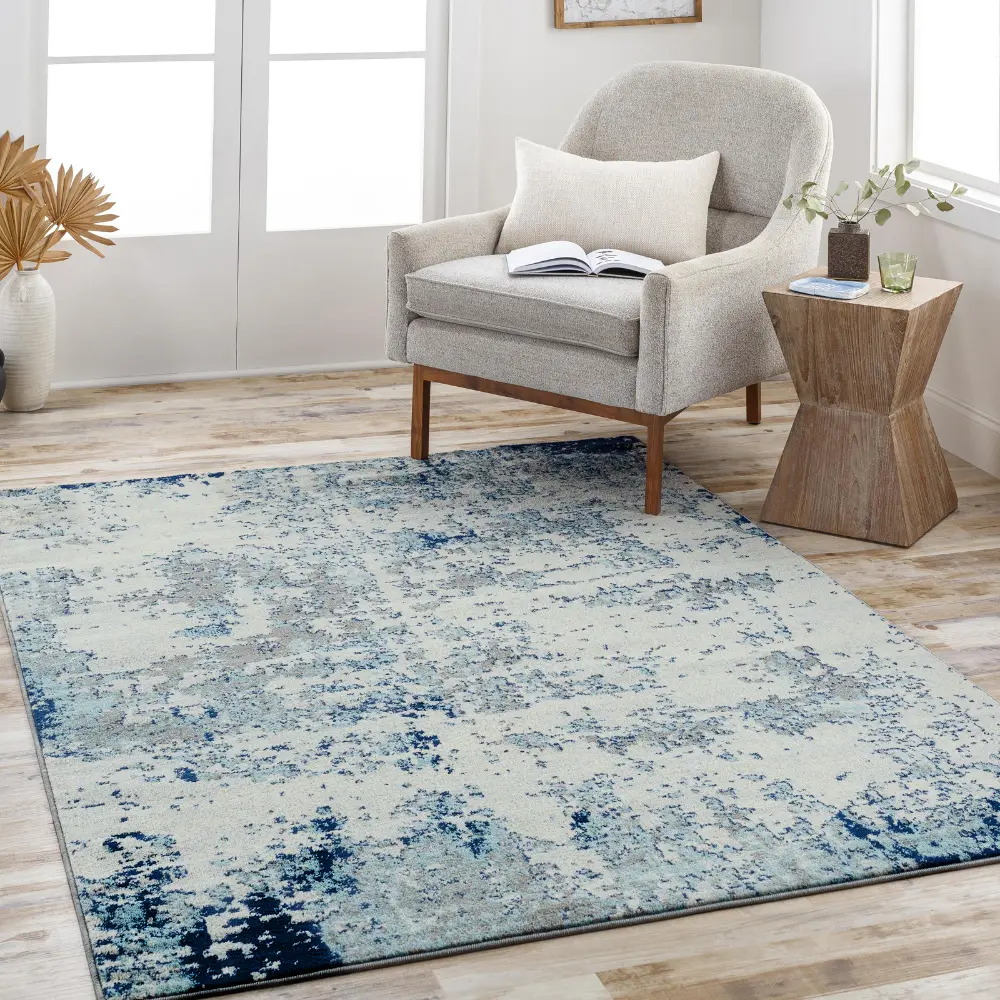 Sarah Abstract Modern Marble Navy/Aqua Rug - Image 10