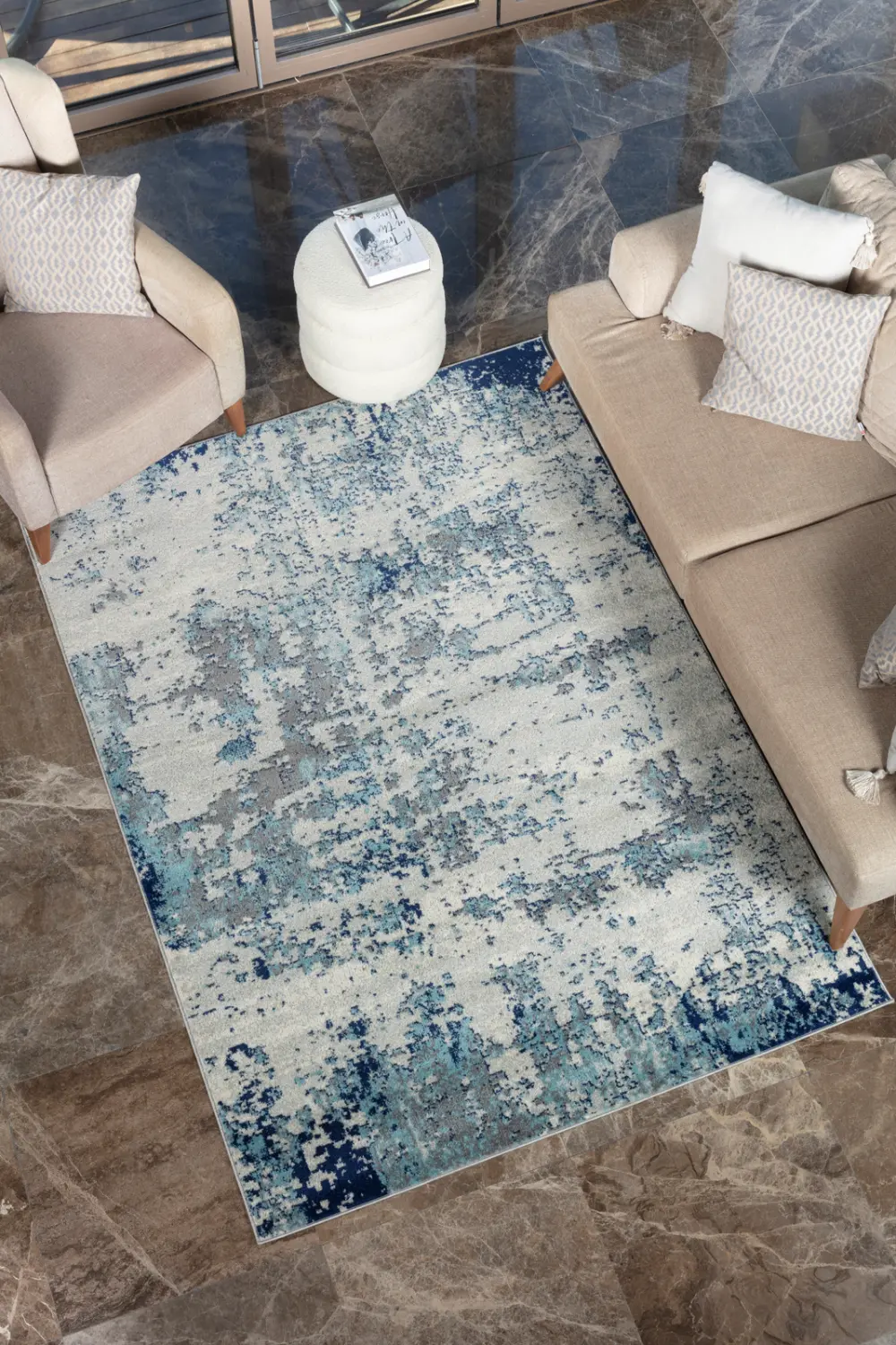 Sarah Abstract Modern Marble Navy/Aqua Rug - Image 11