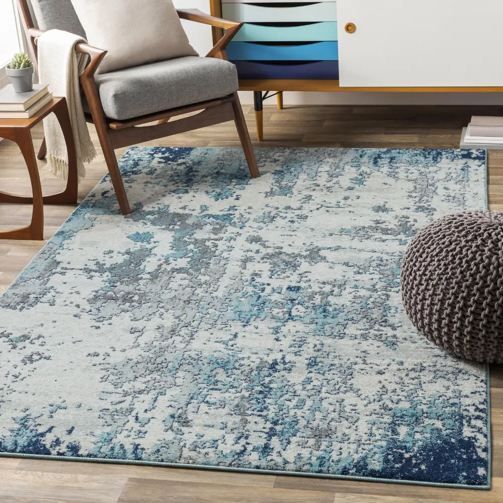 Sarah Abstract Modern Marble Navy/Aqua Rug - Image 2