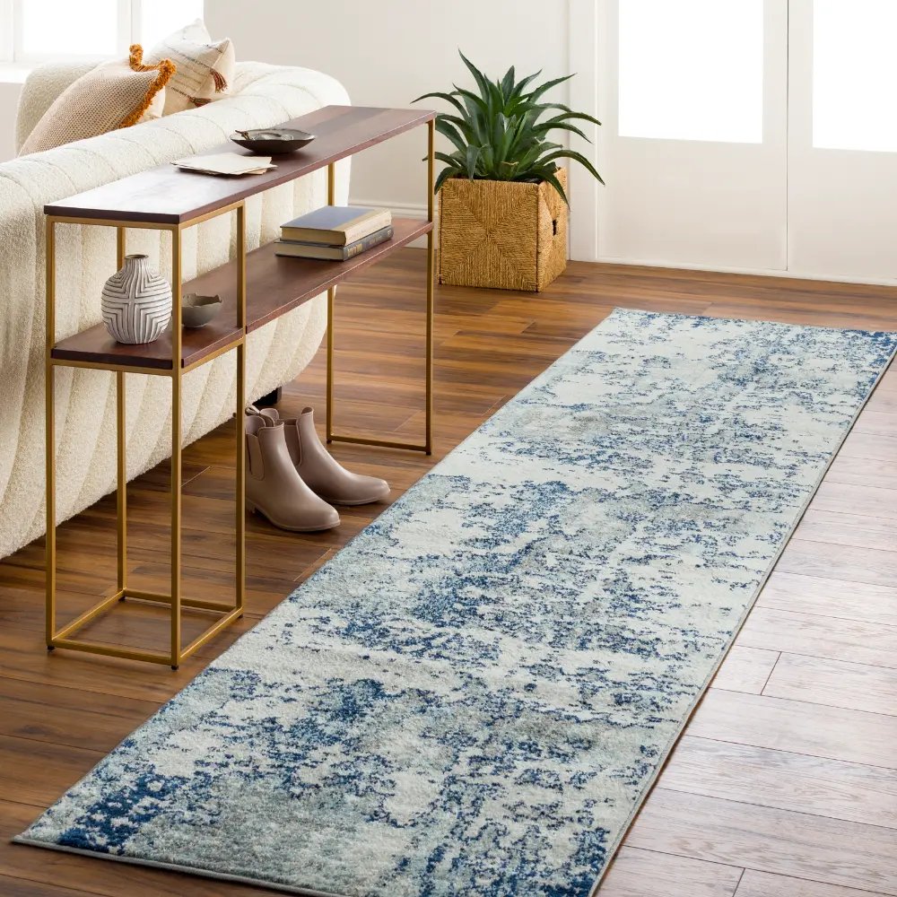 Sarah Abstract Modern Marble Navy/Aqua Rug - Image 3