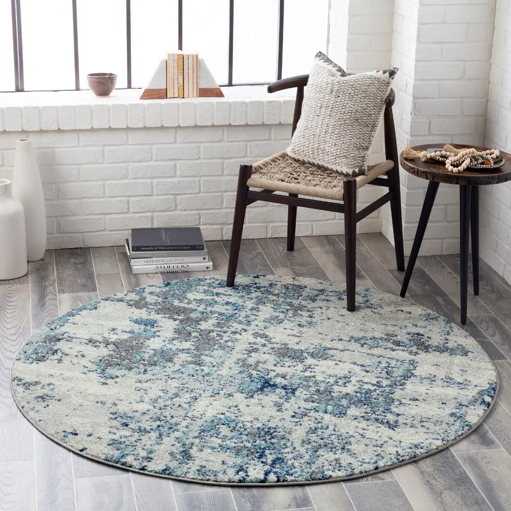 Sarah Abstract Modern Marble Navy/Aqua Rug - Image 4