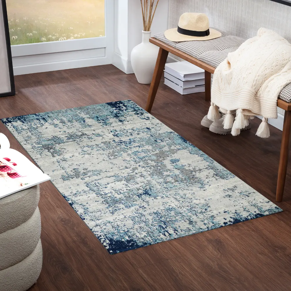Sarah Abstract Modern Marble Navy/Aqua Rug - Image 6